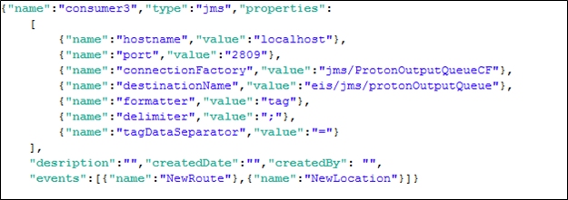 Consumer of type JMS formatted text message JSON definition